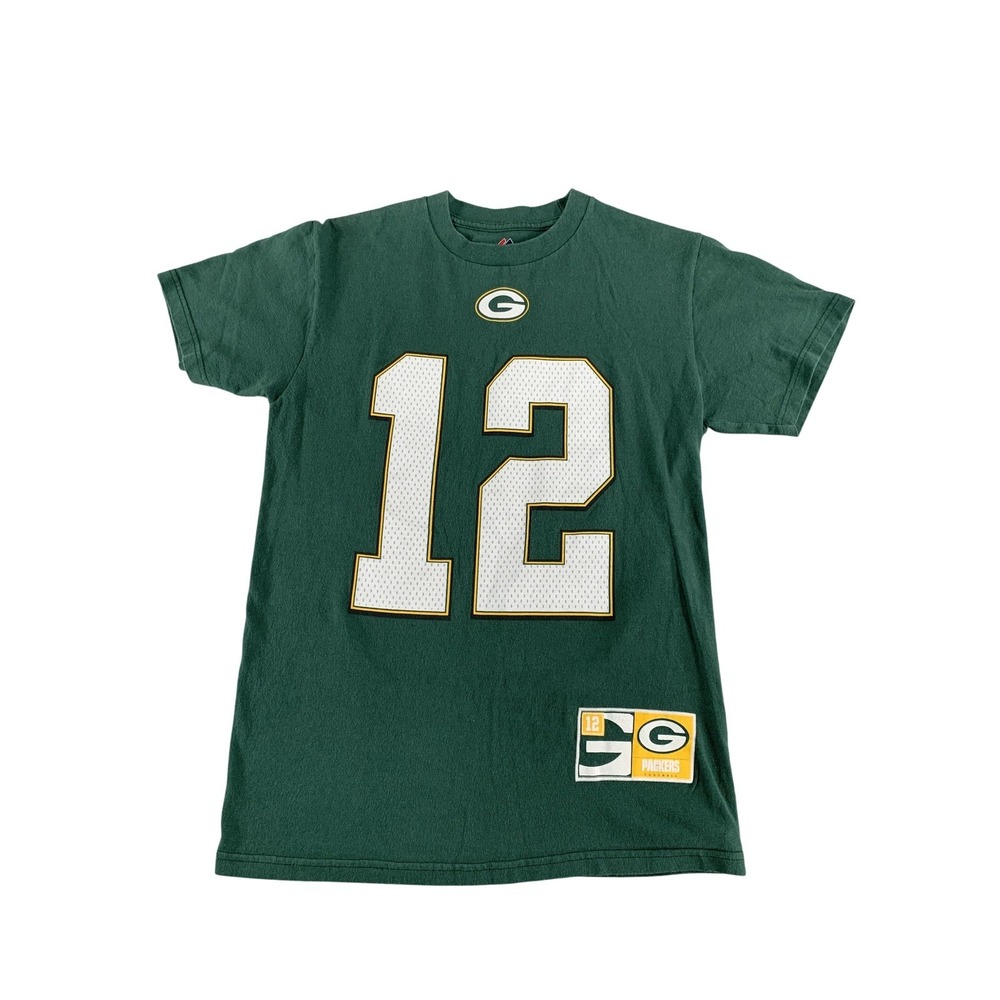 Green Bay Packers Shirt Mens Small Green NFL Football 12 Rodgers‎ Majestic Tee